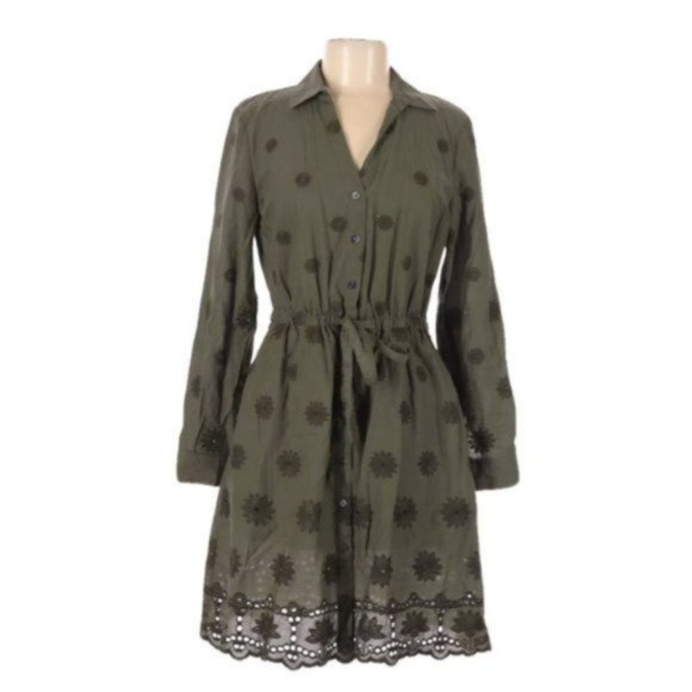 Maison Jules Embroidered Green Floral Eyelet‎ Dress M